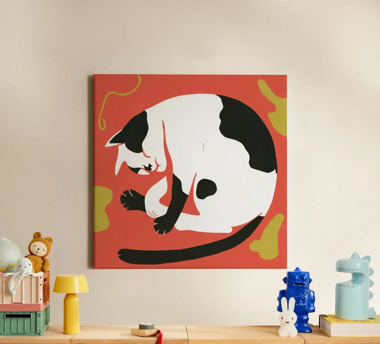 Die Yin-Yang-Katze Leinwand mit Schattenfugenrahmen von Luna Aura