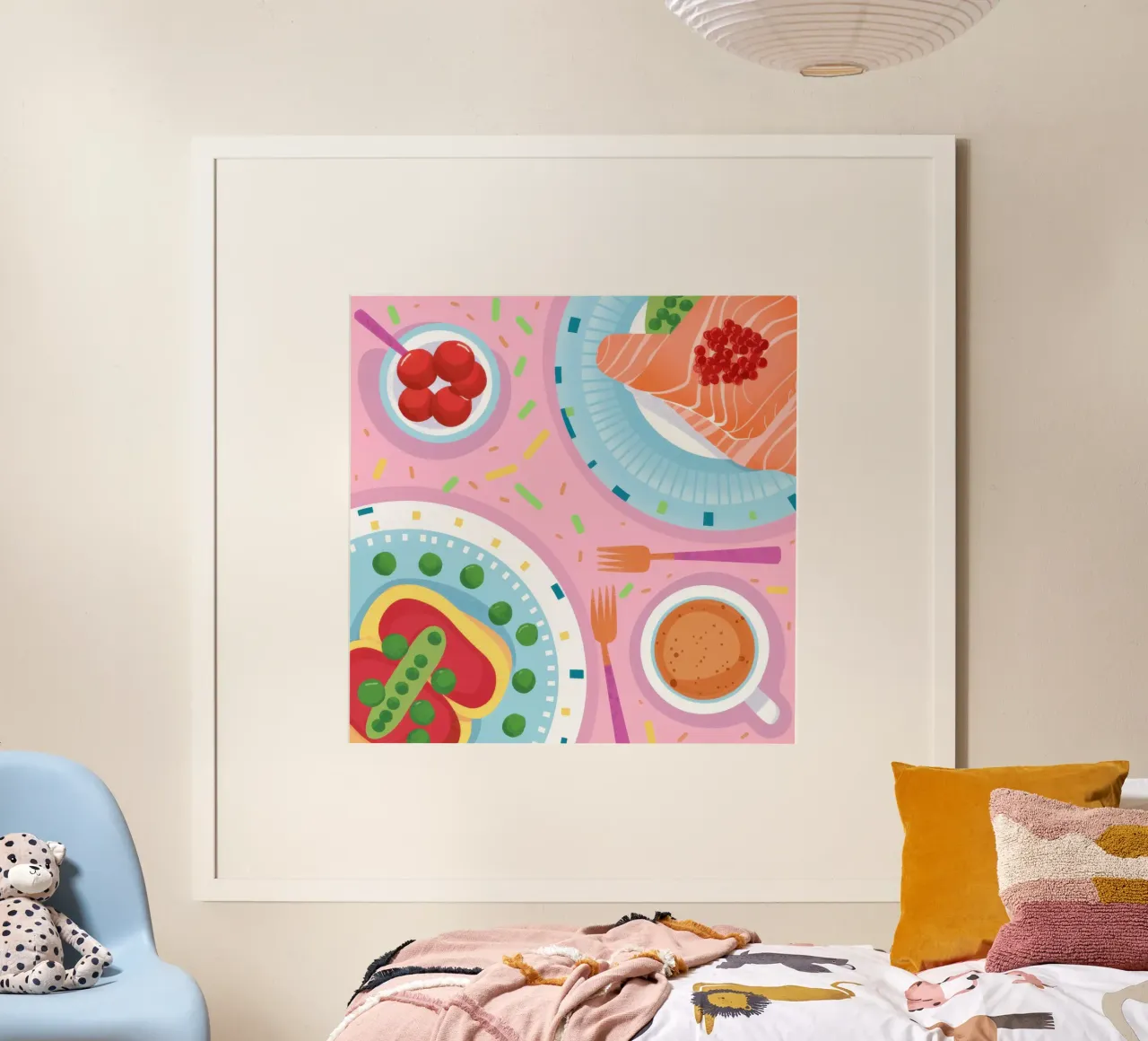 Cena a base di salmone poster con telaio in alluminio da Irish Strokes