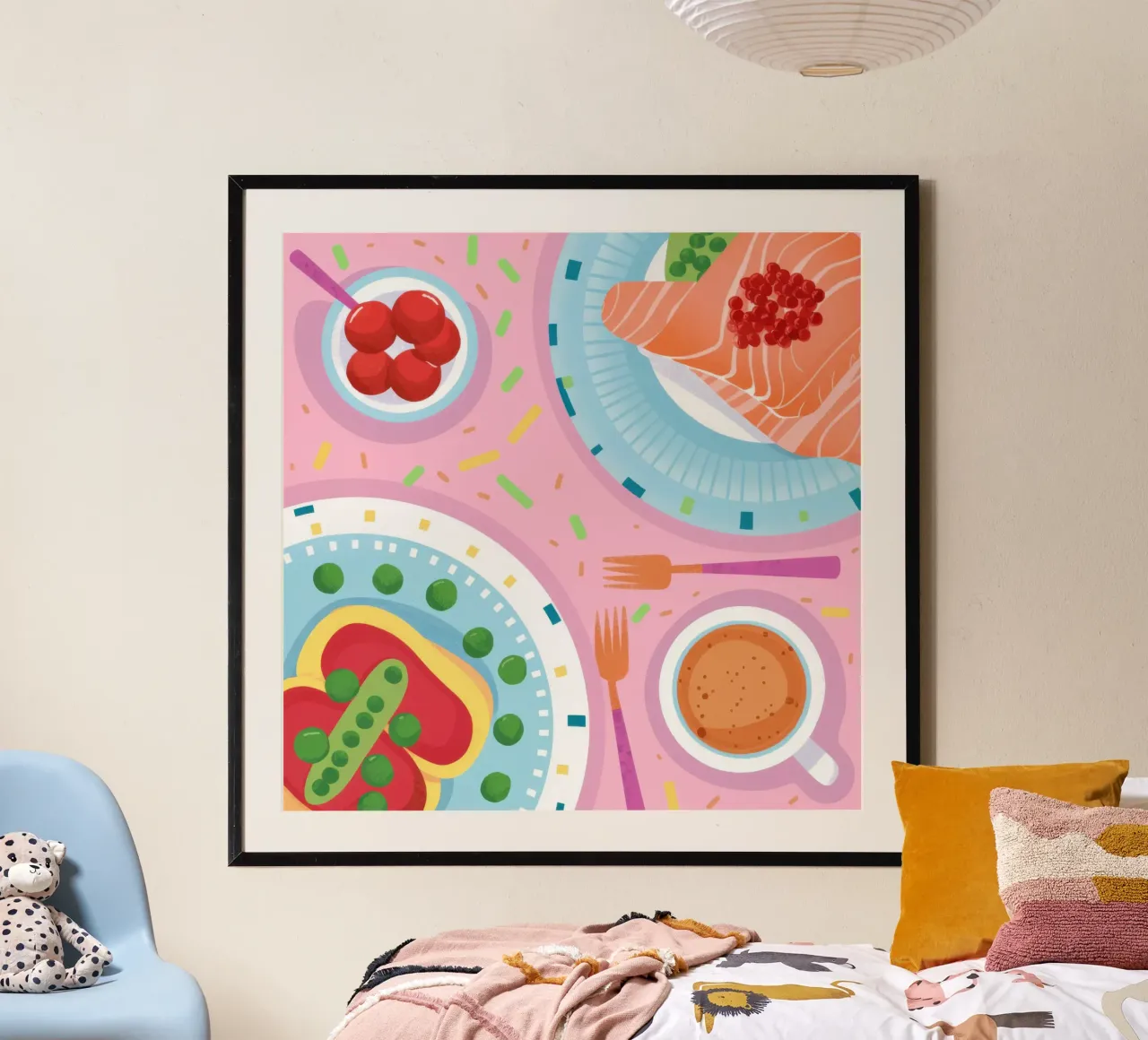 Cena a base di salmone poster con telaio in alluminio da Irish Strokes