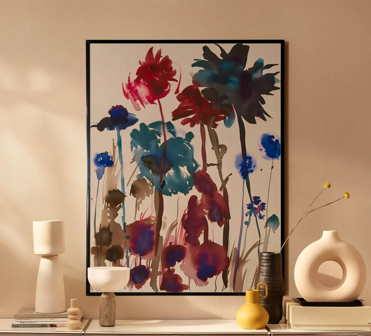 Notturno in fiore poster con telaio in plastica da Sophia Calder Studio