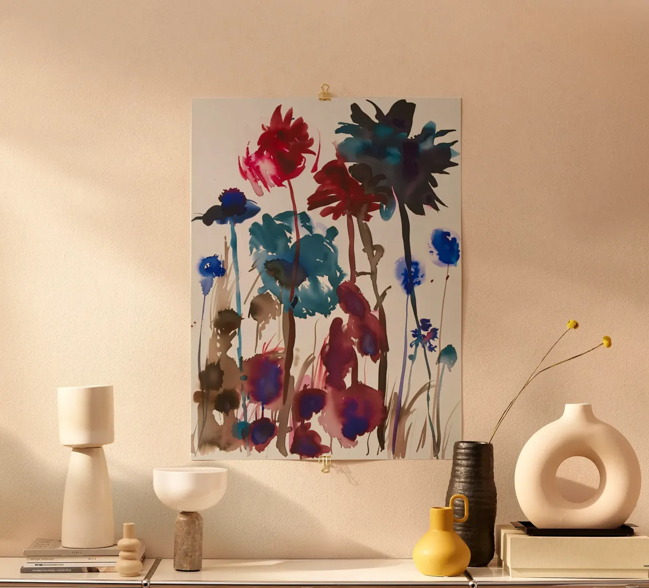Notturno in fiore poster con telaio in plastica da Sophia Calder Studio