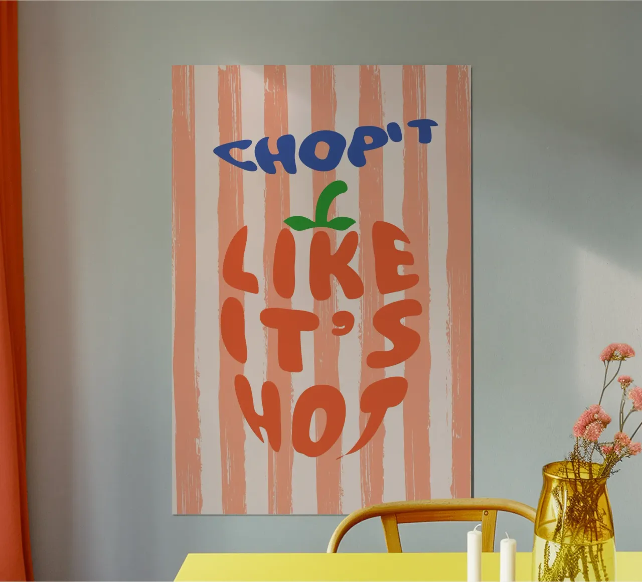 Chop It Like It's Hot - Messer und Paprika - Küchendesign poster con telaio in alluminio da Typo Designs