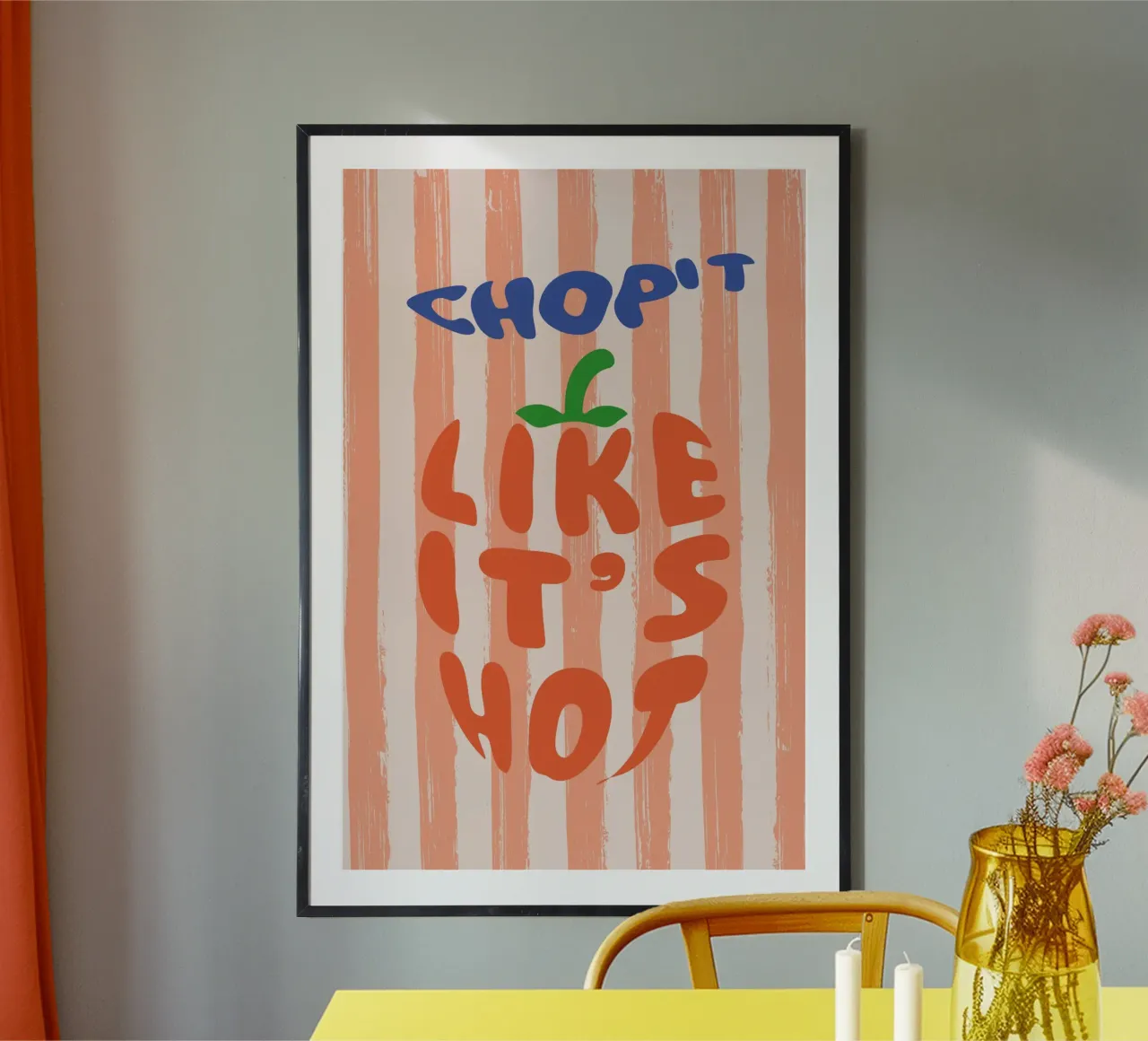 Chop It Like It's Hot - Messer und Paprika - Küchendesign poster con telaio in alluminio da Typo Designs