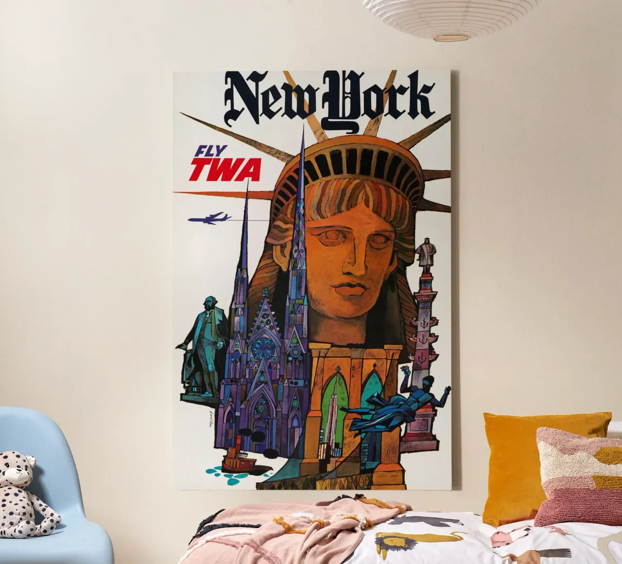 Poster di viaggio vintage della TWA di New York David Klein tela con Cornice a cassetta da homdeco
