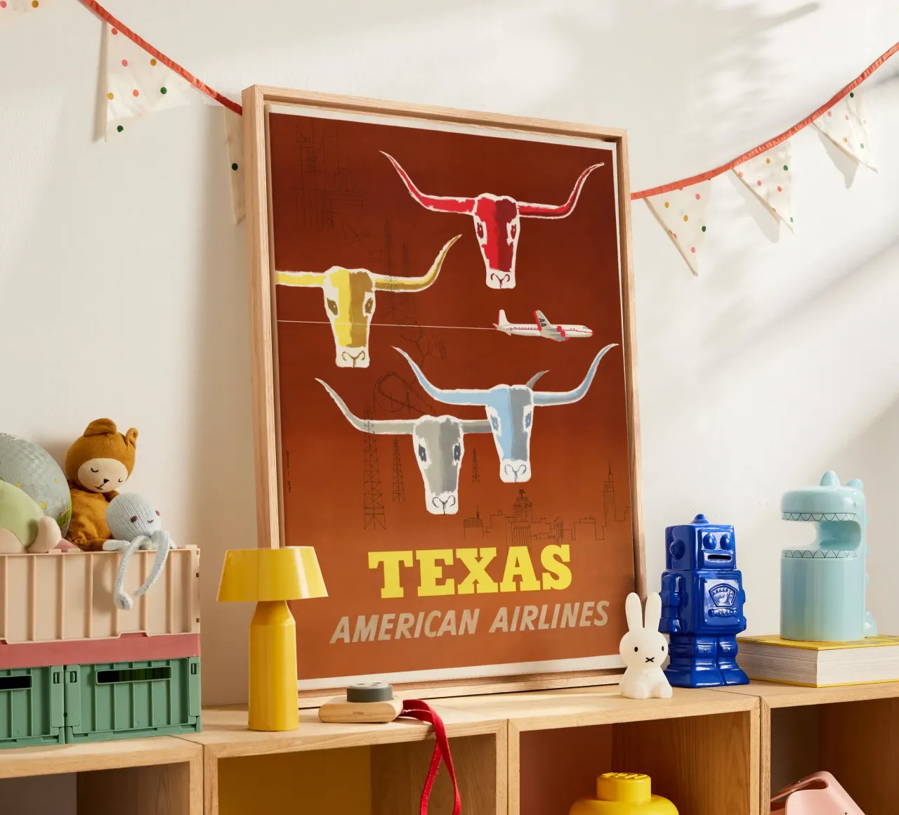 Vintage Texas American Airlines Reis Poster Kunstdruk canvas met Baklijst van homdeco