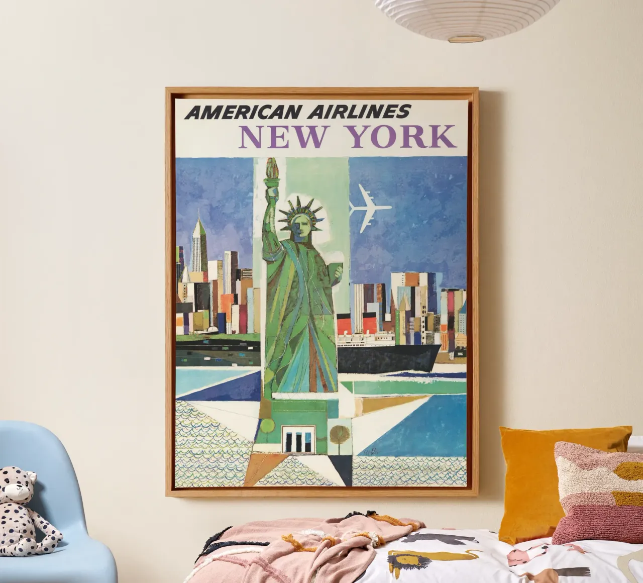 American Airlines Nueva York Cartel David Klein lienzo con Marco flotante de homdeco