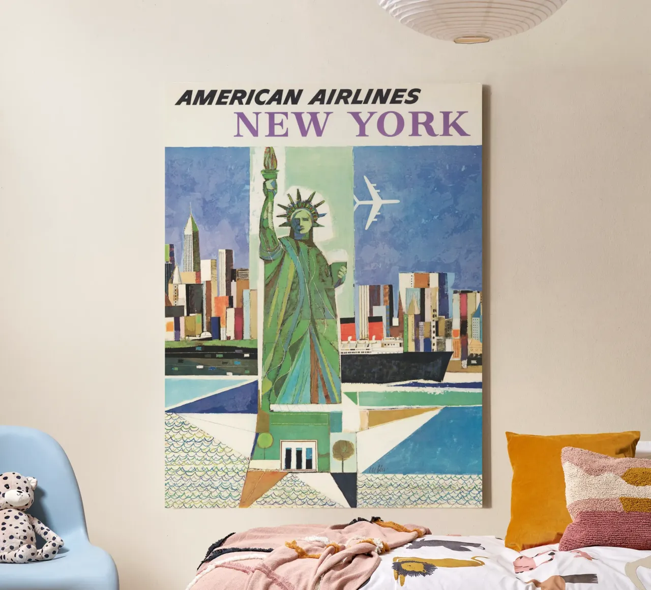 American Airlines Nueva York Cartel David Klein lienzo con Marco flotante de homdeco