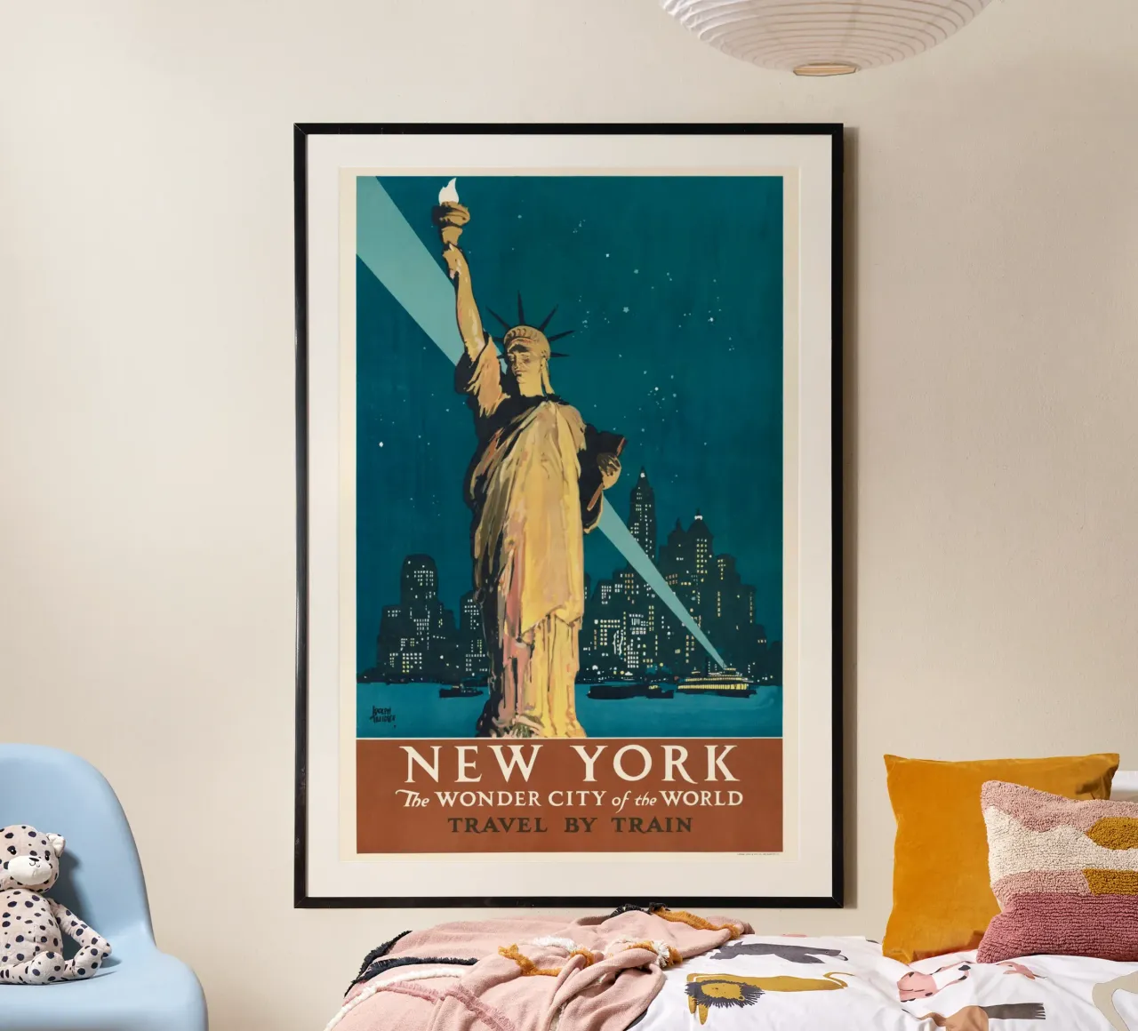 Poster ferroviario d'epoca della Statua della Libertà di New York poster con telaio in plastica da homdeco