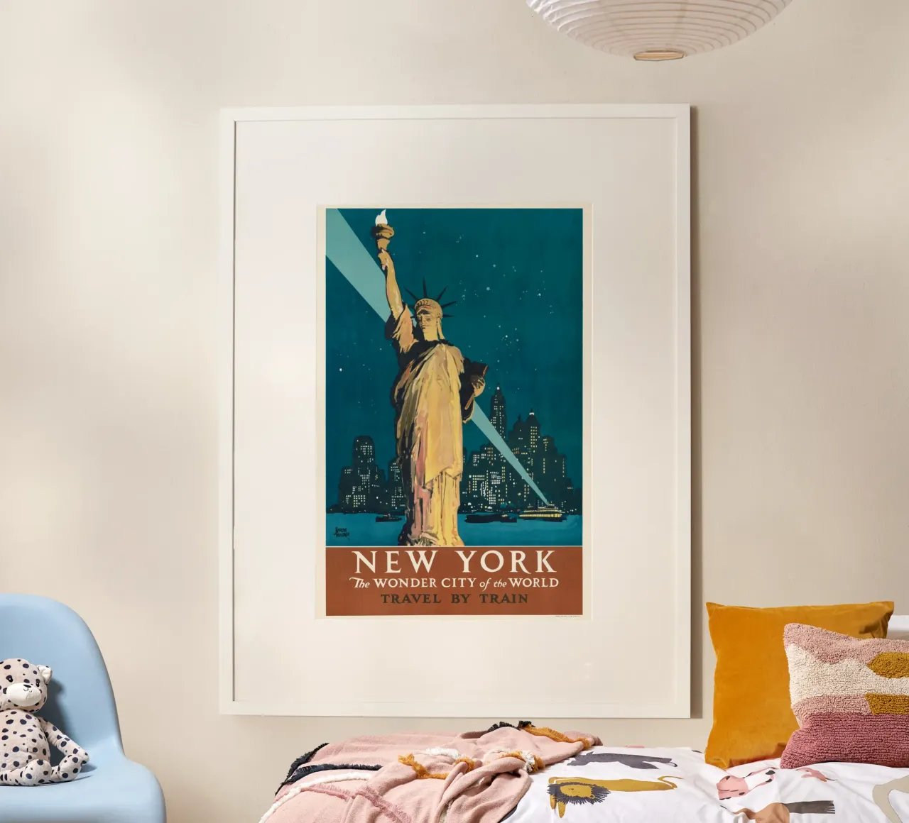 Poster ferroviario d'epoca della Statua della Libertà di New York poster con telaio in plastica da homdeco
