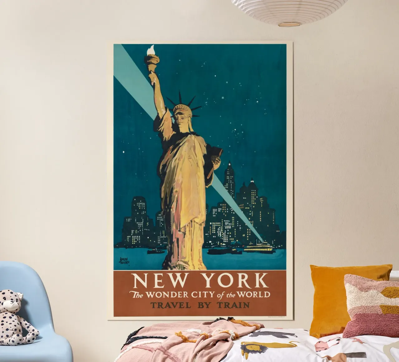 Poster ferroviario d'epoca della Statua della Libertà di New York poster con telaio in plastica da homdeco
