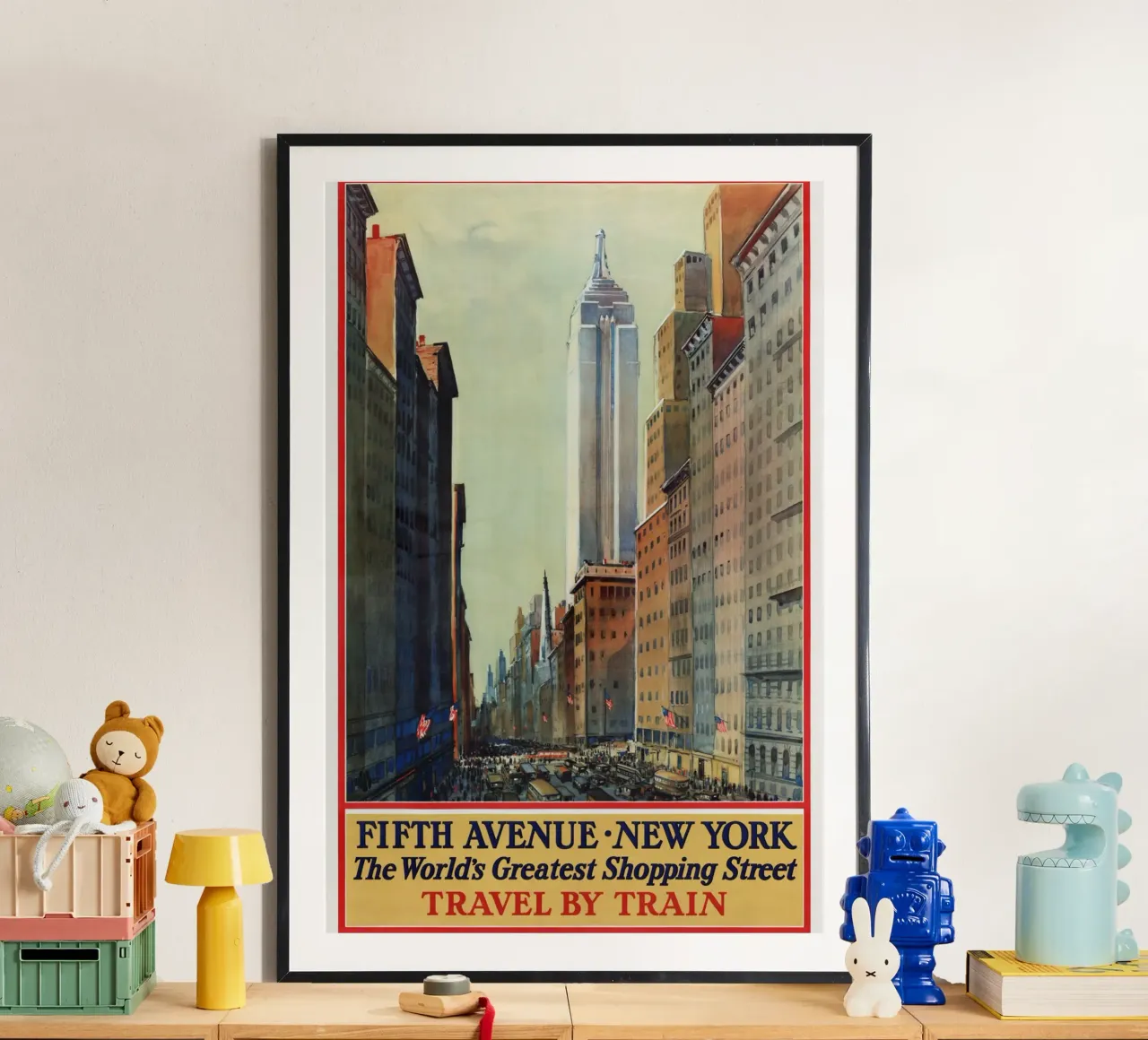 Poster d'epoca sulla Quinta Strada di New York per viaggiare in treno poster da homdeco
