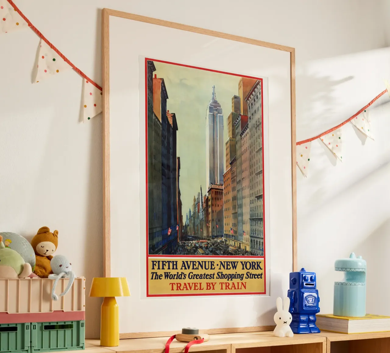 Poster d'epoca sulla Quinta Strada di New York per viaggiare in treno poster da homdeco