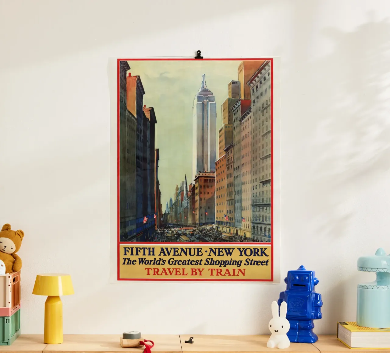 Poster d'epoca sulla Quinta Strada di New York per viaggiare in treno poster da homdeco