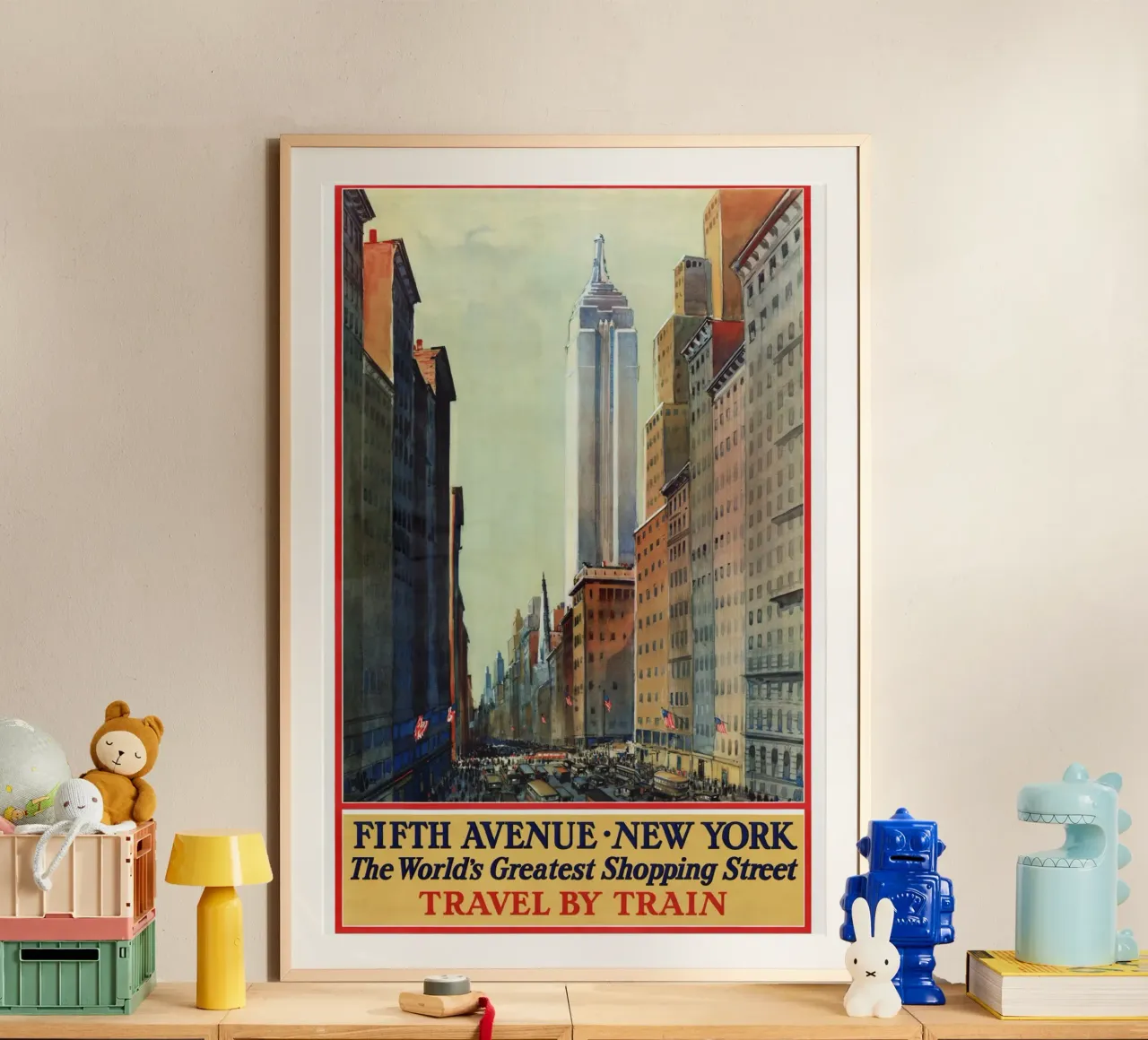 Poster d'epoca sulla Quinta Strada di New York per viaggiare in treno poster da homdeco