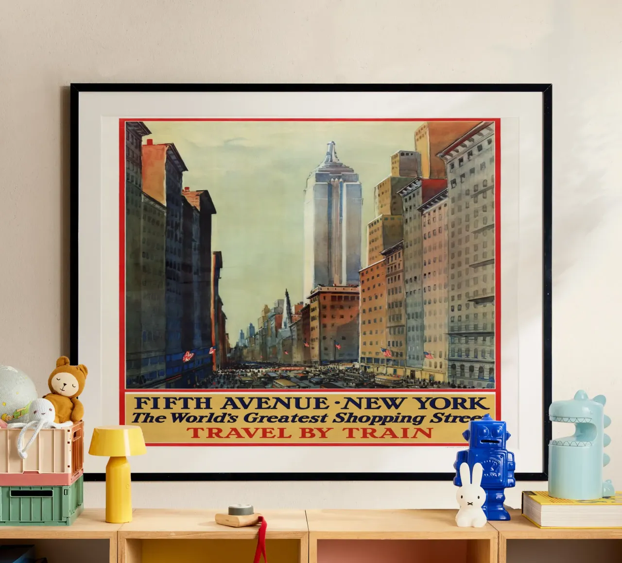 Poster d'epoca sulla Quinta Strada di New York per viaggiare in treno poster da homdeco
