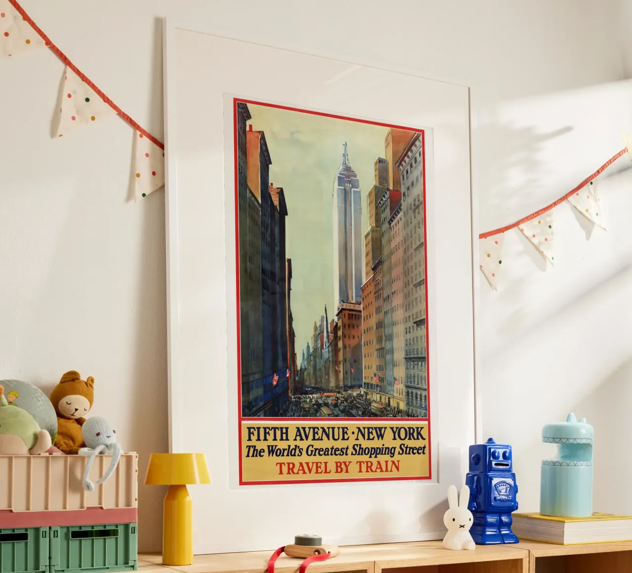 Poster d'epoca sulla Quinta Strada di New York per viaggiare in treno poster da homdeco