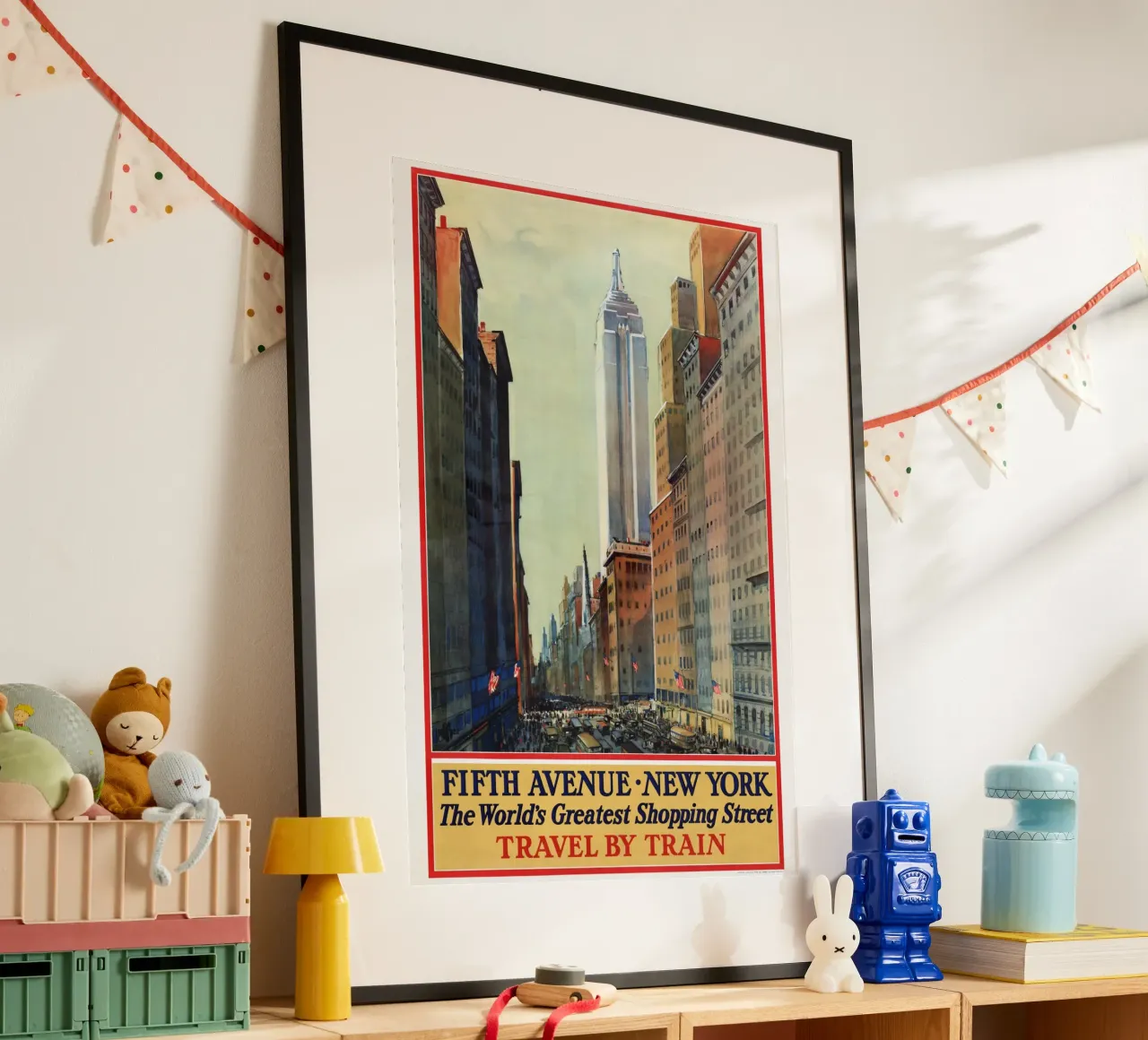 Poster d'epoca sulla Quinta Strada di New York per viaggiare in treno poster da homdeco