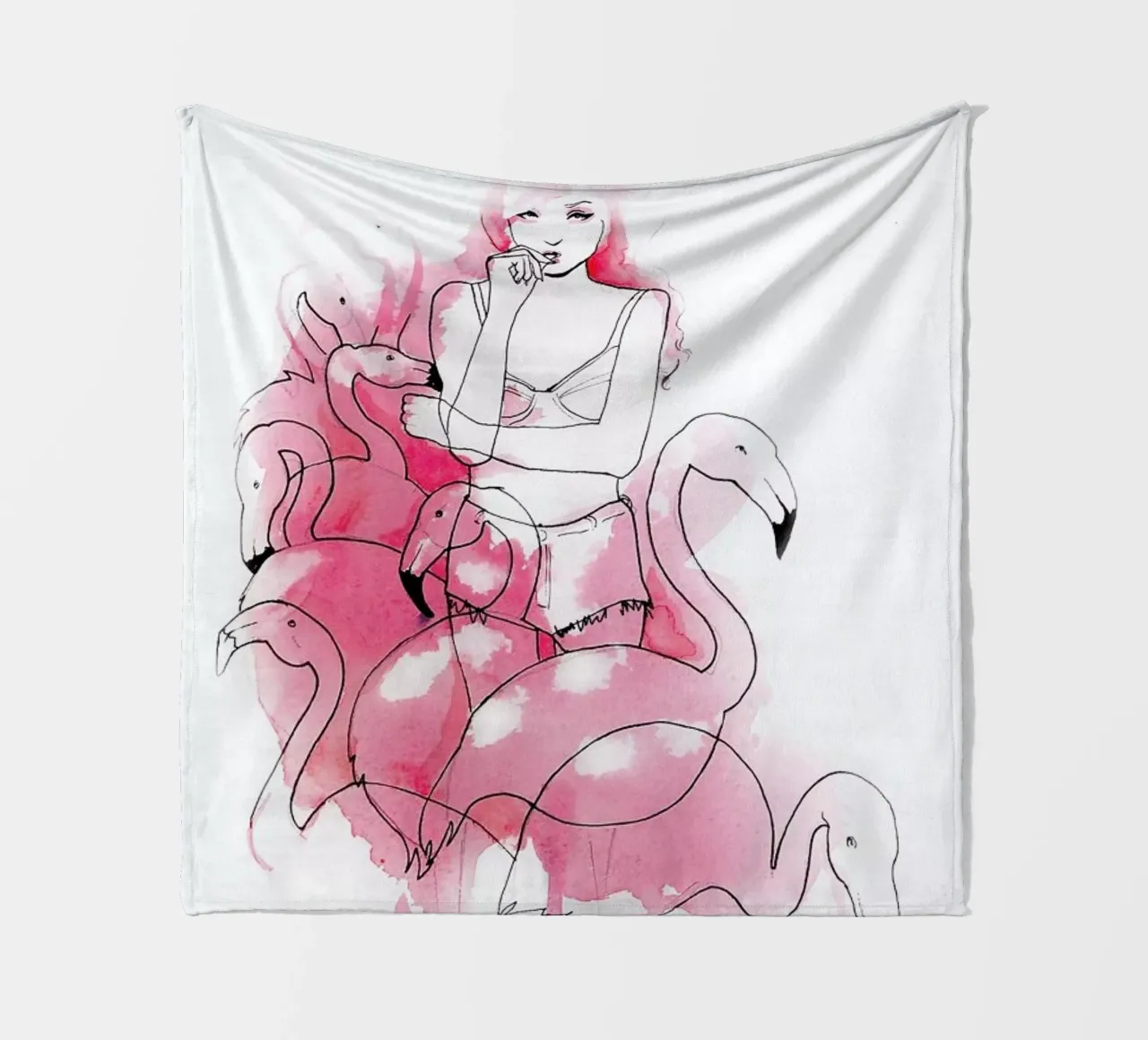 Pink Flamingos fleecedeken van Ina Stanimirova