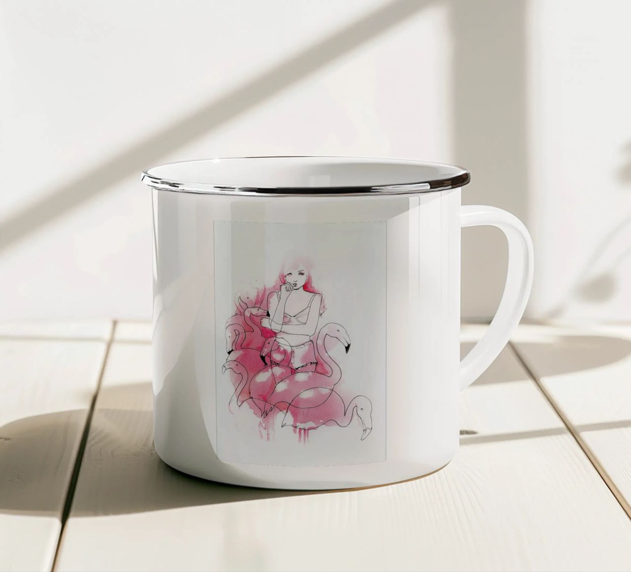 Pink Flamingos tazza in smalto da Ina Stanimirova