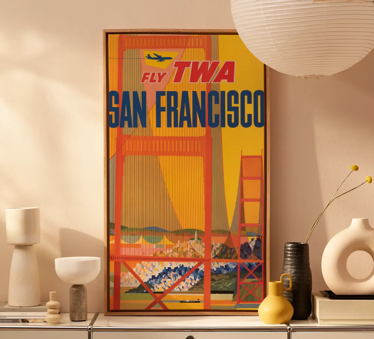 Poster di viaggio vintage della TWA di San Francisco David Klein tela con Cornice a cassetta da homdeco