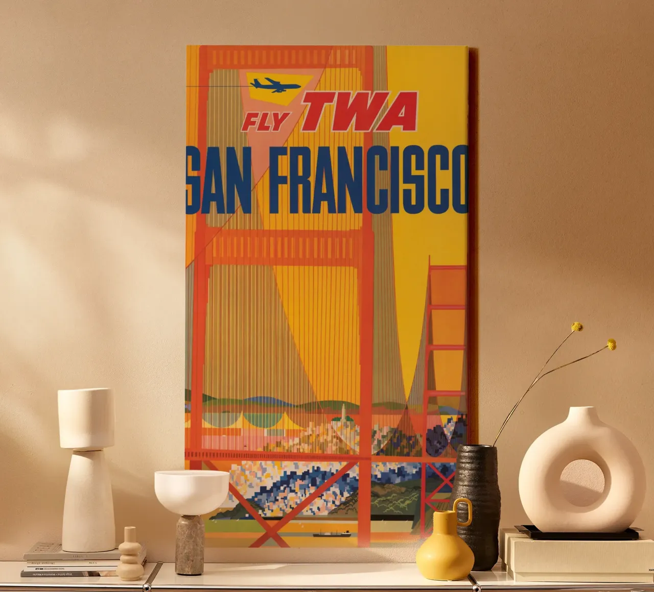 Poster di viaggio vintage della TWA di San Francisco David Klein tela con Cornice a cassetta da homdeco