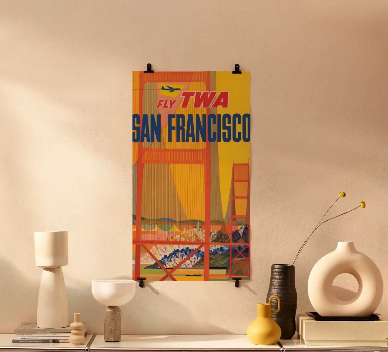 Poster di viaggio vintage della TWA di San Francisco David Klein poster con telaio in plastica da homdeco