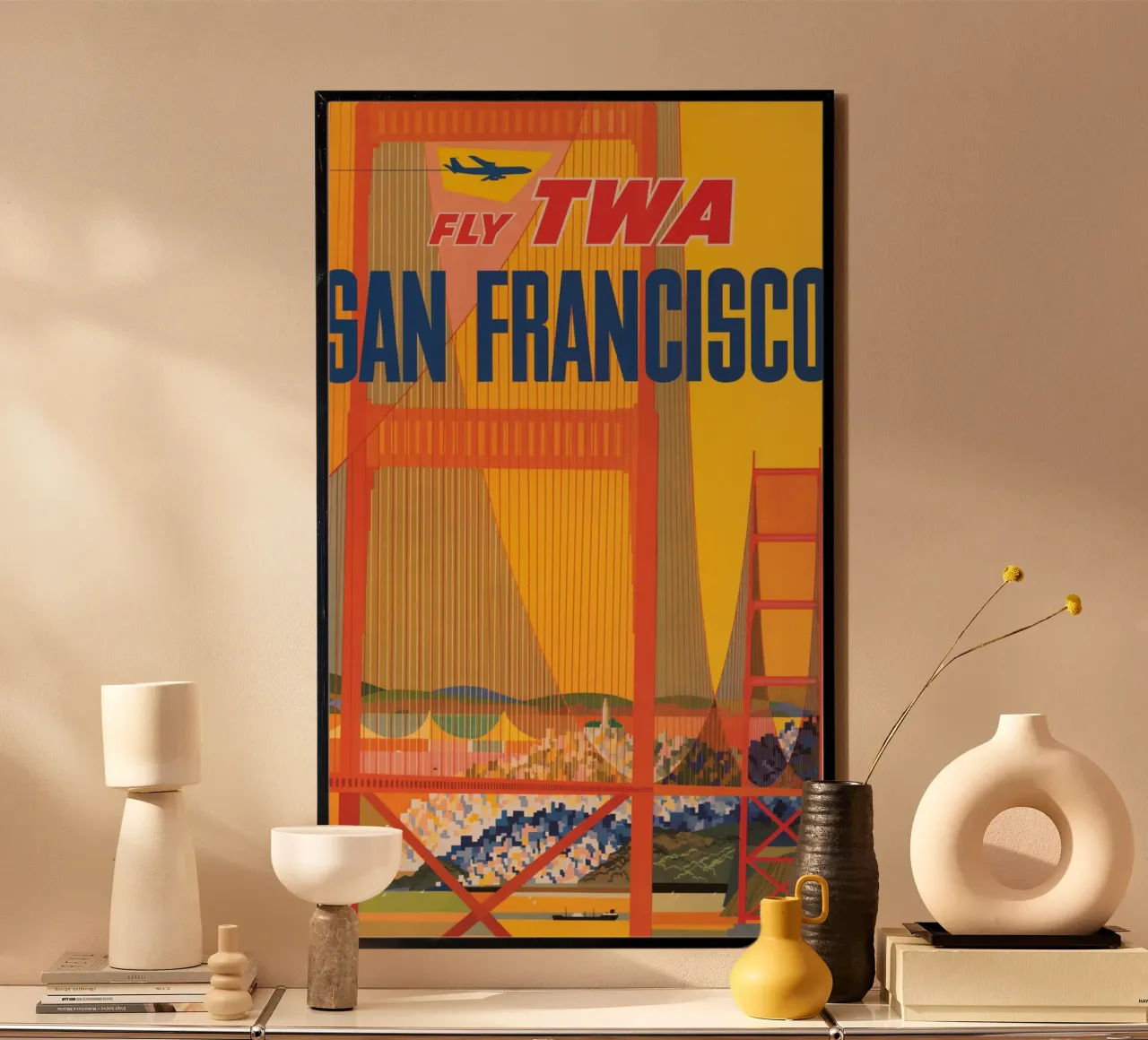 Poster di viaggio vintage della TWA di San Francisco David Klein poster con telaio in plastica da homdeco
