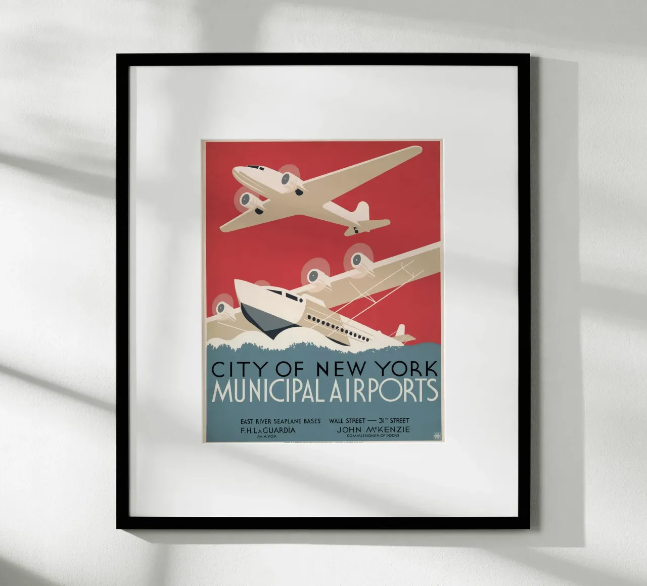 NYC Gemeentelijke Luchthavens Art Deco Watervliegtuig Poster poster van homdeco