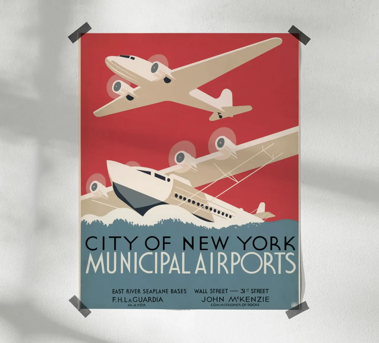 NYC Gemeentelijke Luchthavens Art Deco Watervliegtuig Poster poster van homdeco