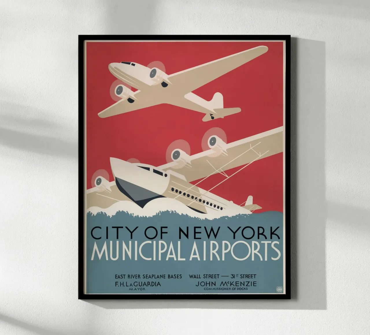 NYC Gemeentelijke Luchthavens Art Deco Watervliegtuig Poster poster van homdeco