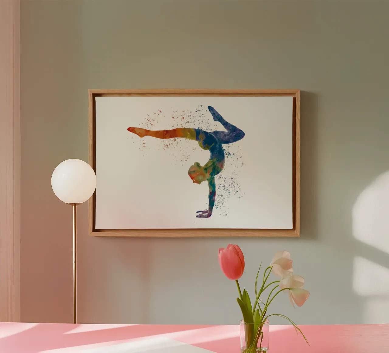 Practicing yoga in watercolor canvas with Floater frame by ⚽ Sports Pulse