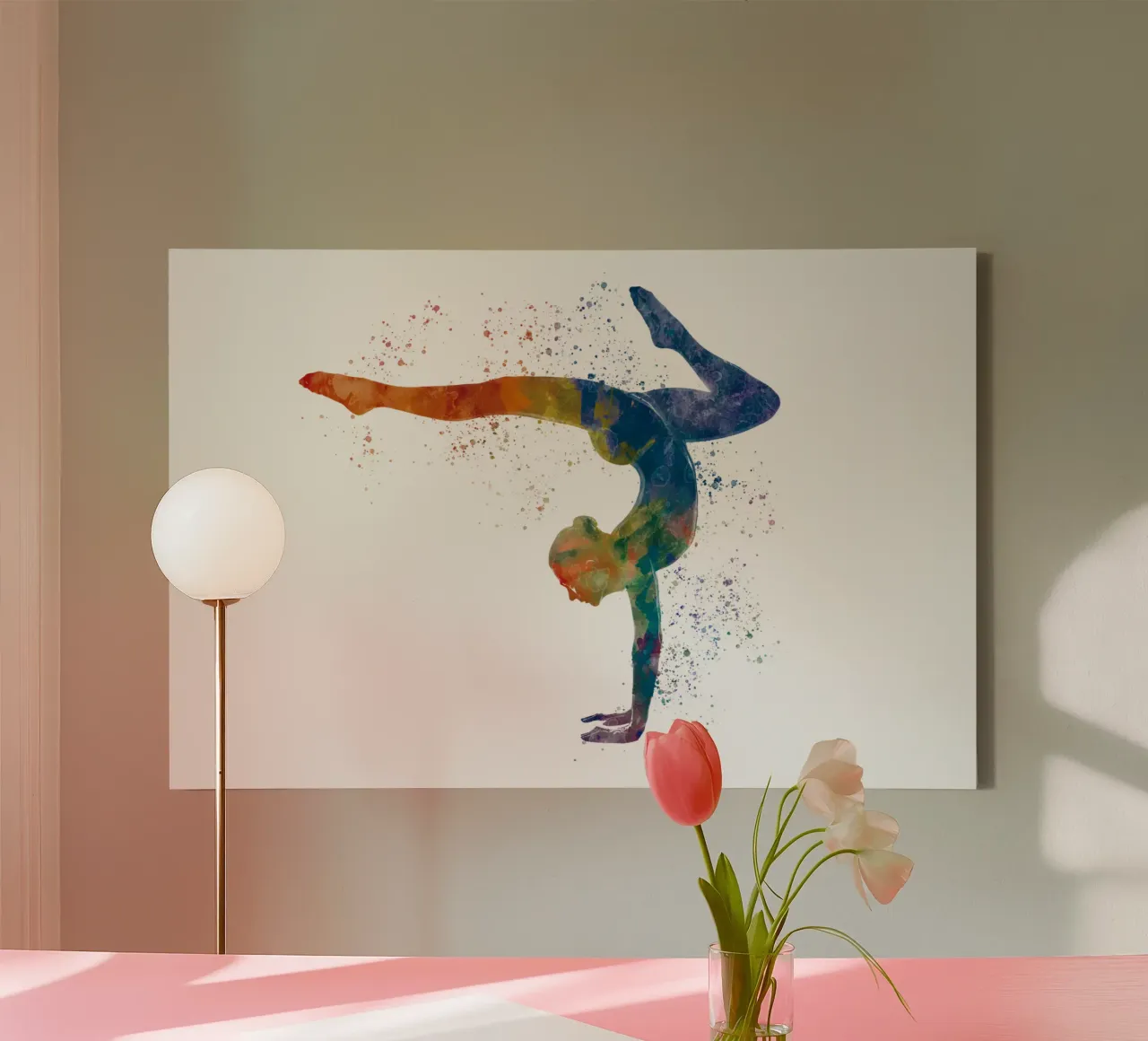 Practicing yoga in watercolor canvas with Floater frame by ⚽ Sports Pulse