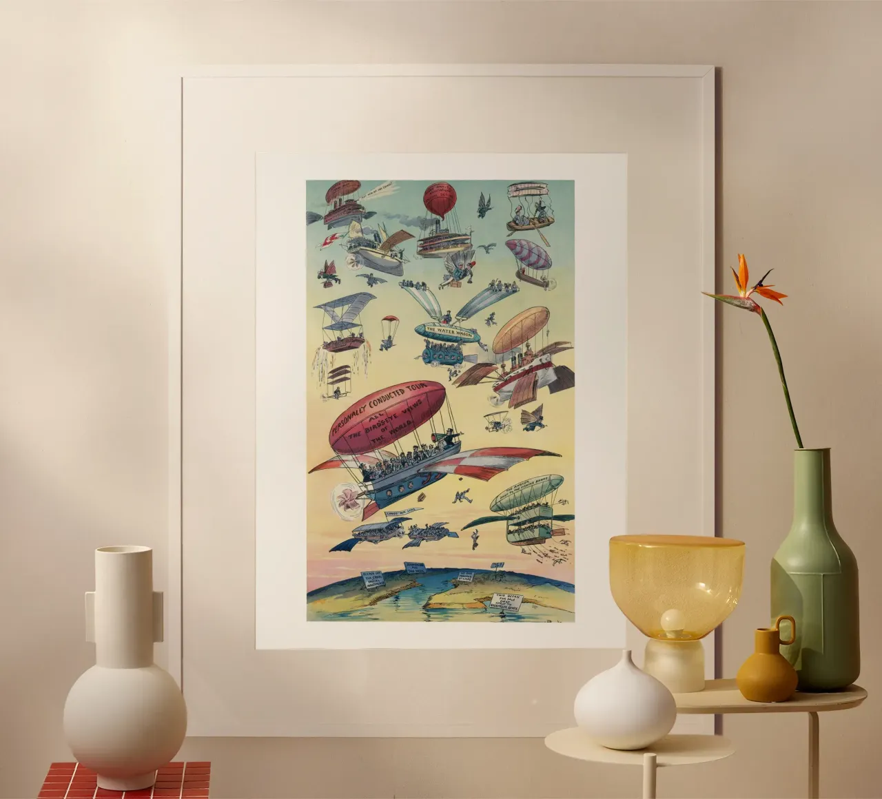 Vintage Fantasy Airship Art Print Retro Aviation poster con telaio in plastica da homdeco