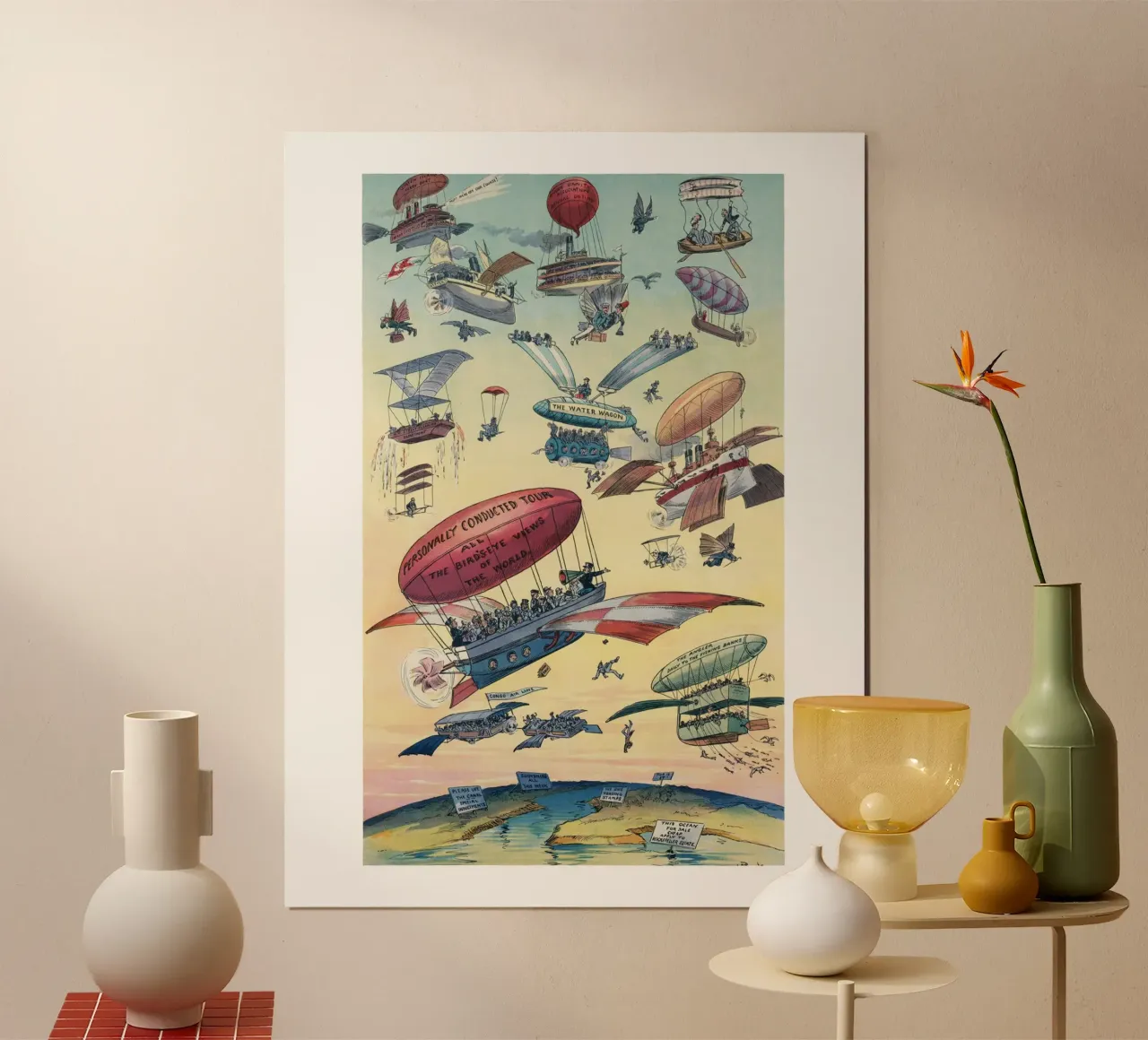 Vintage Fantasy Airship Art Print Retro Aviation poster con telaio in plastica da homdeco