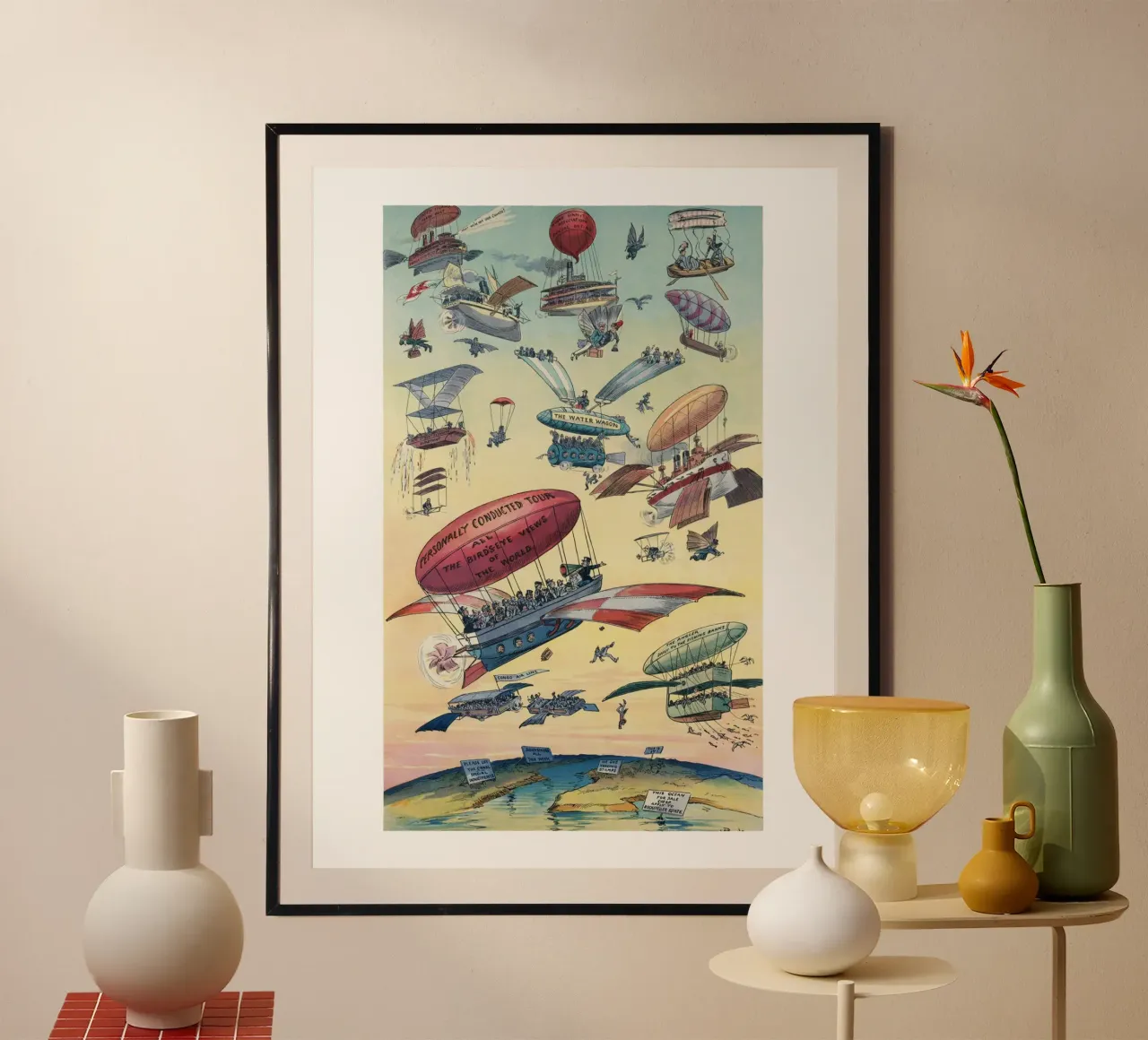 Vintage Fantasy Airship Art Print Retro Aviation poster con telaio in plastica da homdeco