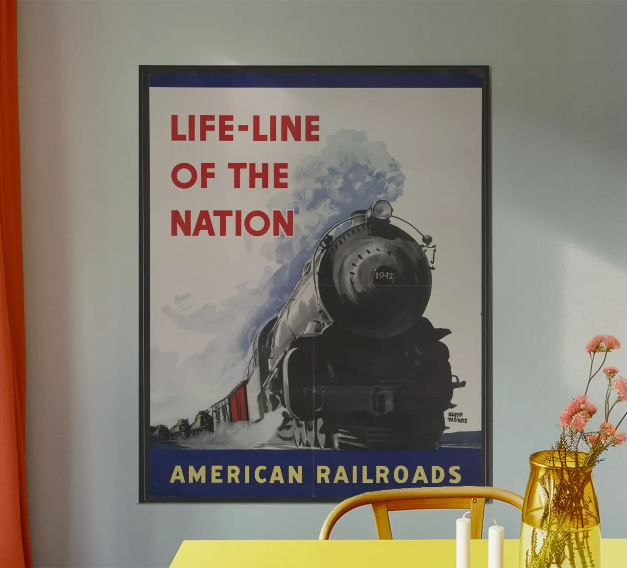Poster propagandistico d'epoca delle ferrovie americane della seconda guerra mondiale poster con telaio in alluminio da homdeco