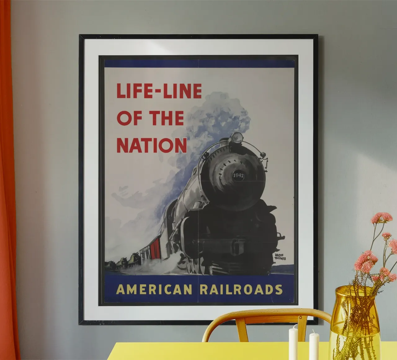 Poster propagandistico d'epoca delle ferrovie americane della seconda guerra mondiale poster con telaio in alluminio da homdeco