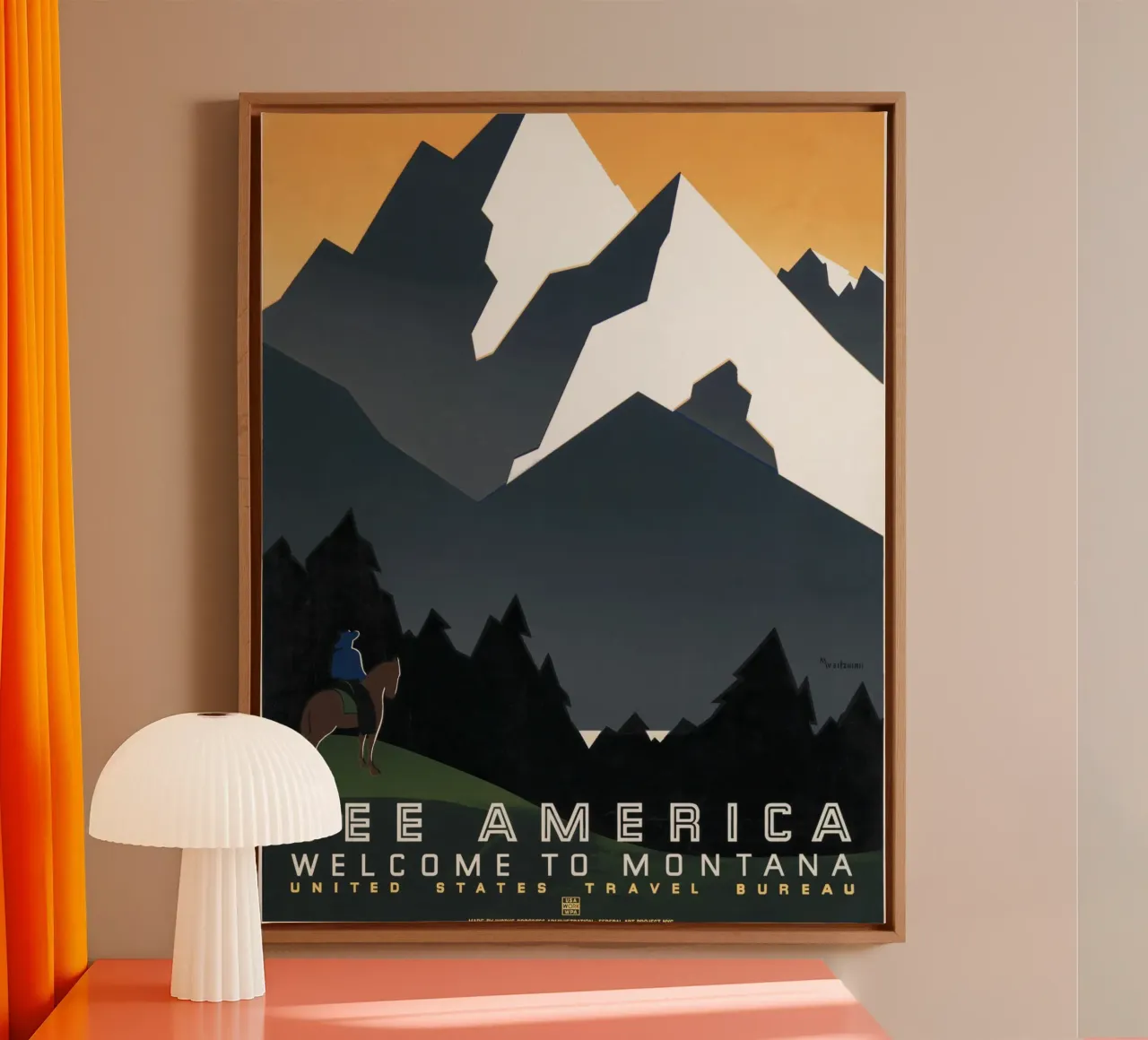 Zie Amerika Montana WPA Reisposter Midden-eeuwse kunst canvas met Baklijst van homdeco