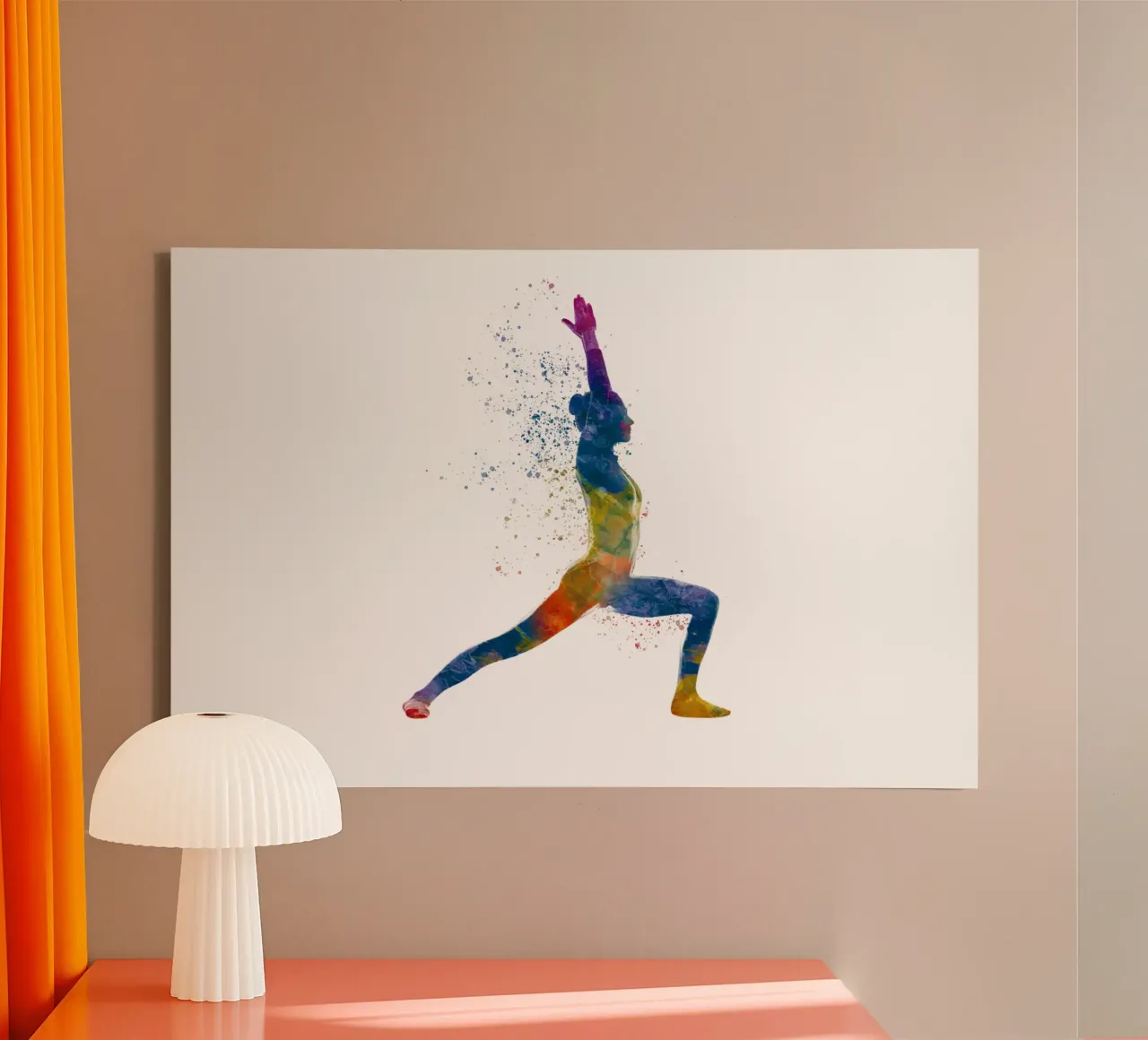 Practicing yoga in watercolor canvas with Floater frame by ⚽ Sports Pulse