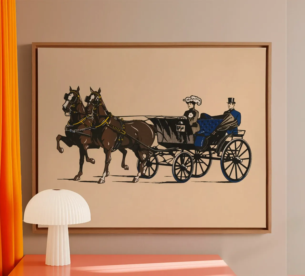 Poster d'epoca con carrozza trainata da cavalli Stampa d'arte tela con Cornice a cassetta da homdeco