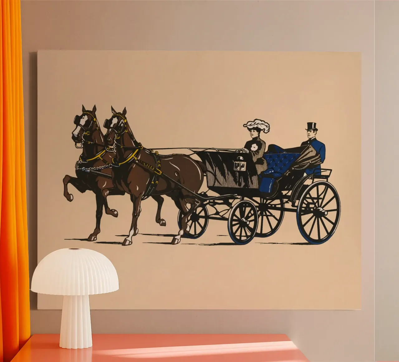 Poster d'epoca con carrozza trainata da cavalli Stampa d'arte tela con Cornice a cassetta da homdeco