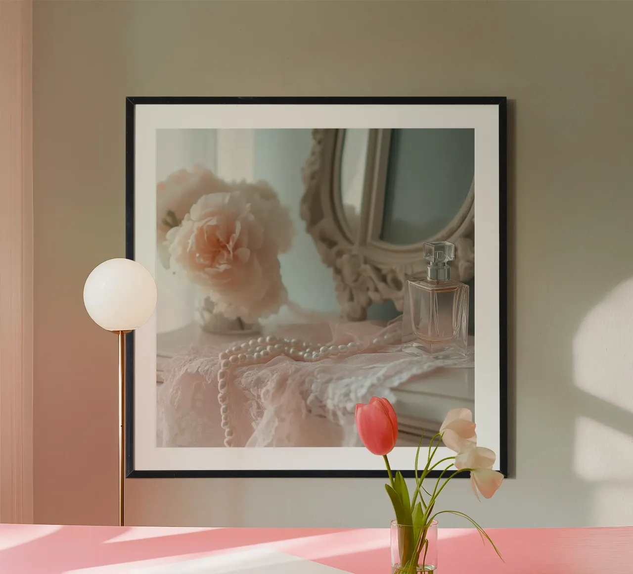 Sussurri in rosa poster con telaio in legno da StillVibe Home