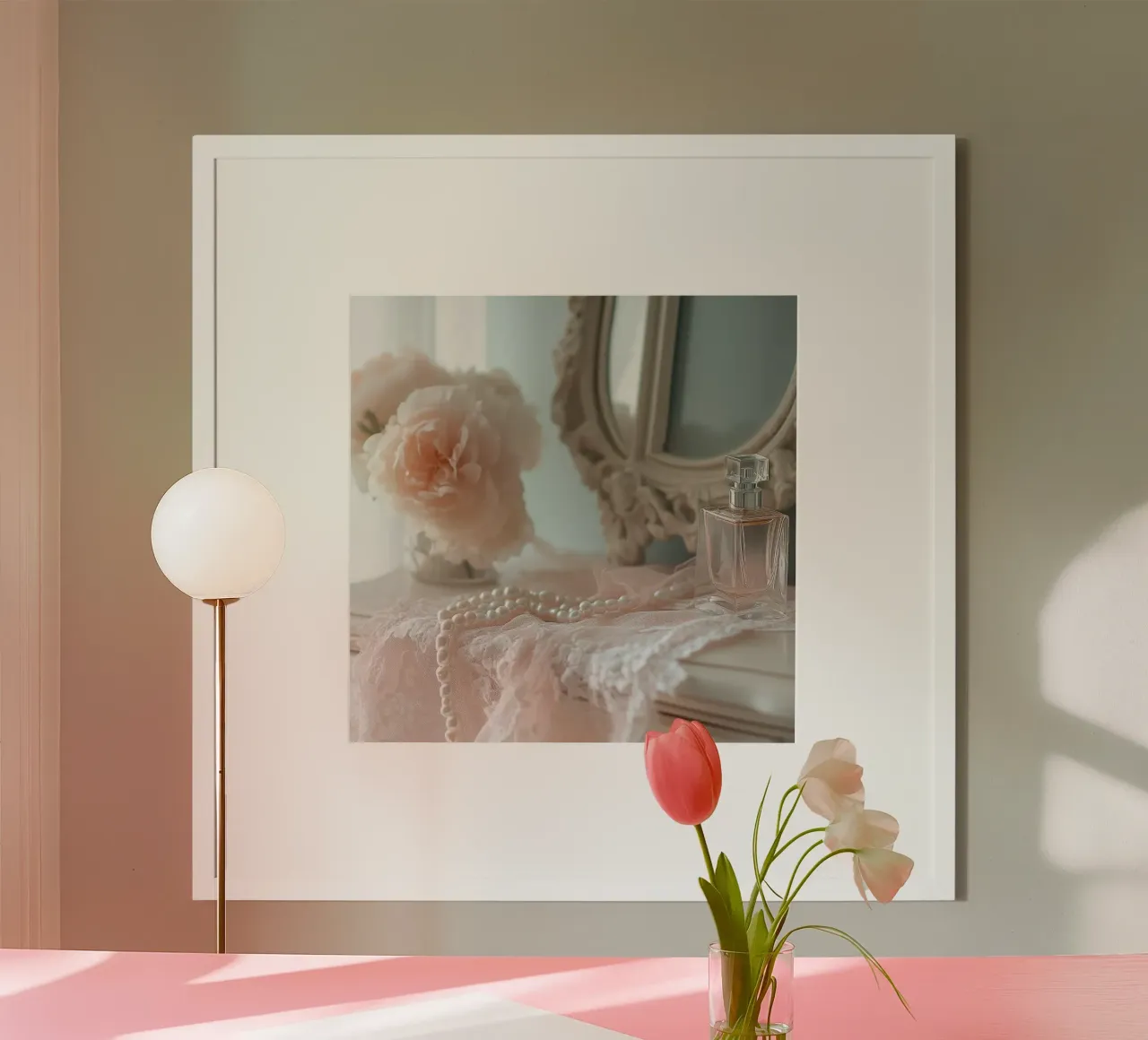 Sussurri in rosa poster con telaio in legno da StillVibe Home