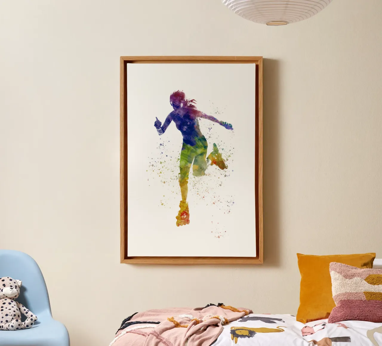 Aquarel schaatser canvas met Baklijst van ⚽ Sports Pulse