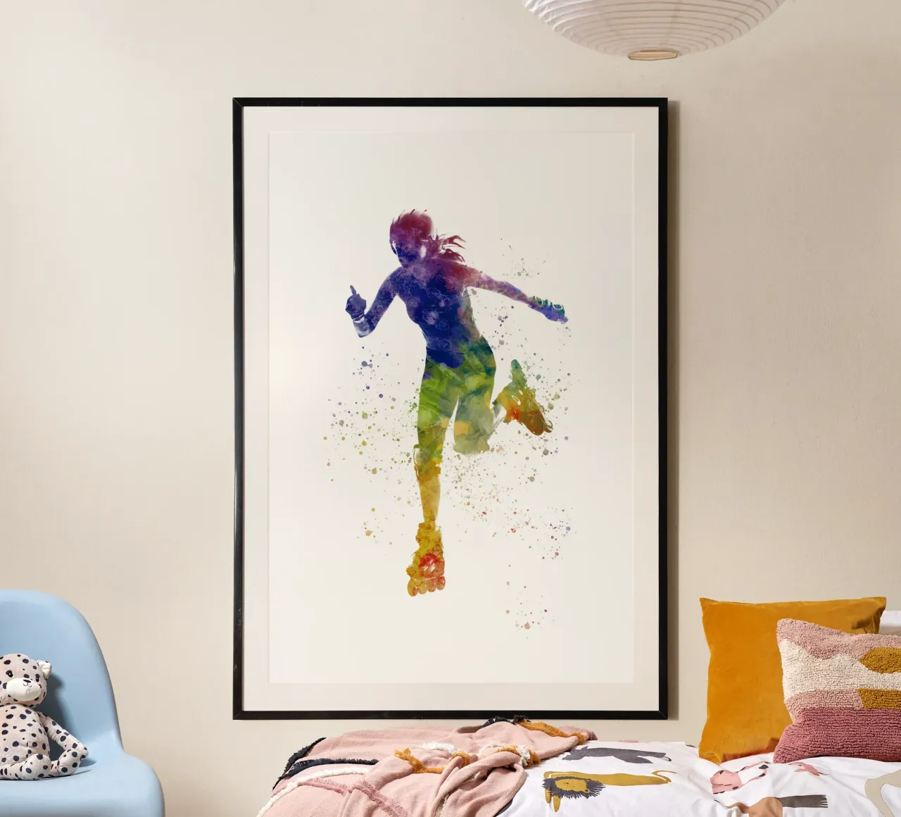 Pattinatore ad acquerello poster con telaio in alluminio da ⚽ Sports Pulse