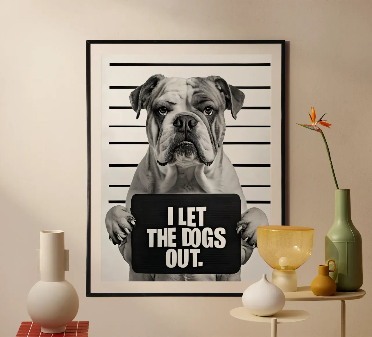 Lasciate uscire i cani poster con telaio in legno da 🥝 KIWI STORE