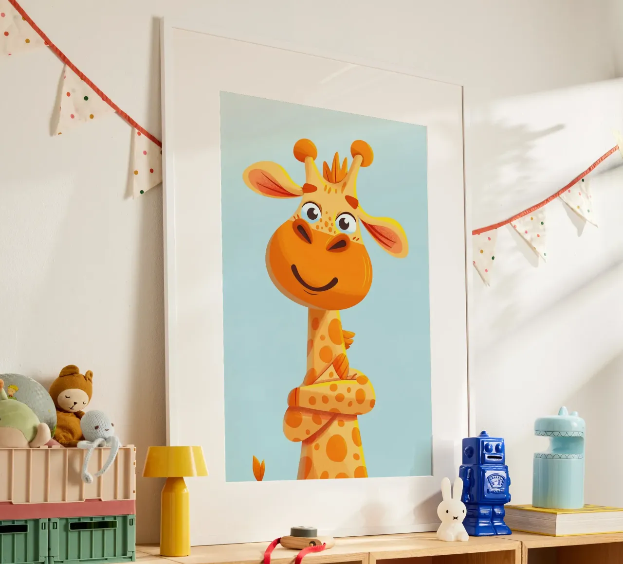 The Selfie Giraffe poster con telaio in legno da wonderfolk