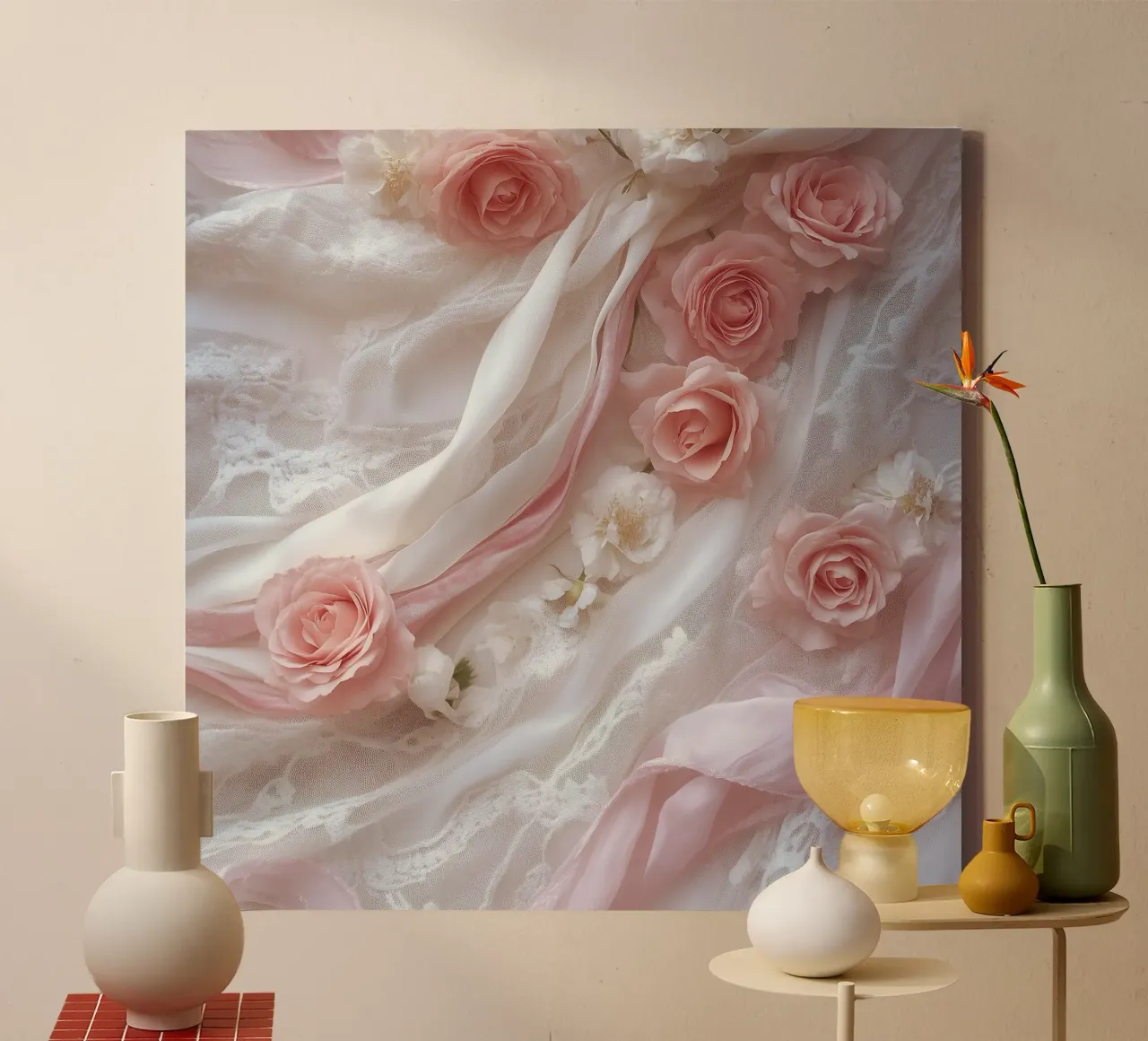 Sussurri in rosa tela con Cornice a cassetta da StillVibe Home