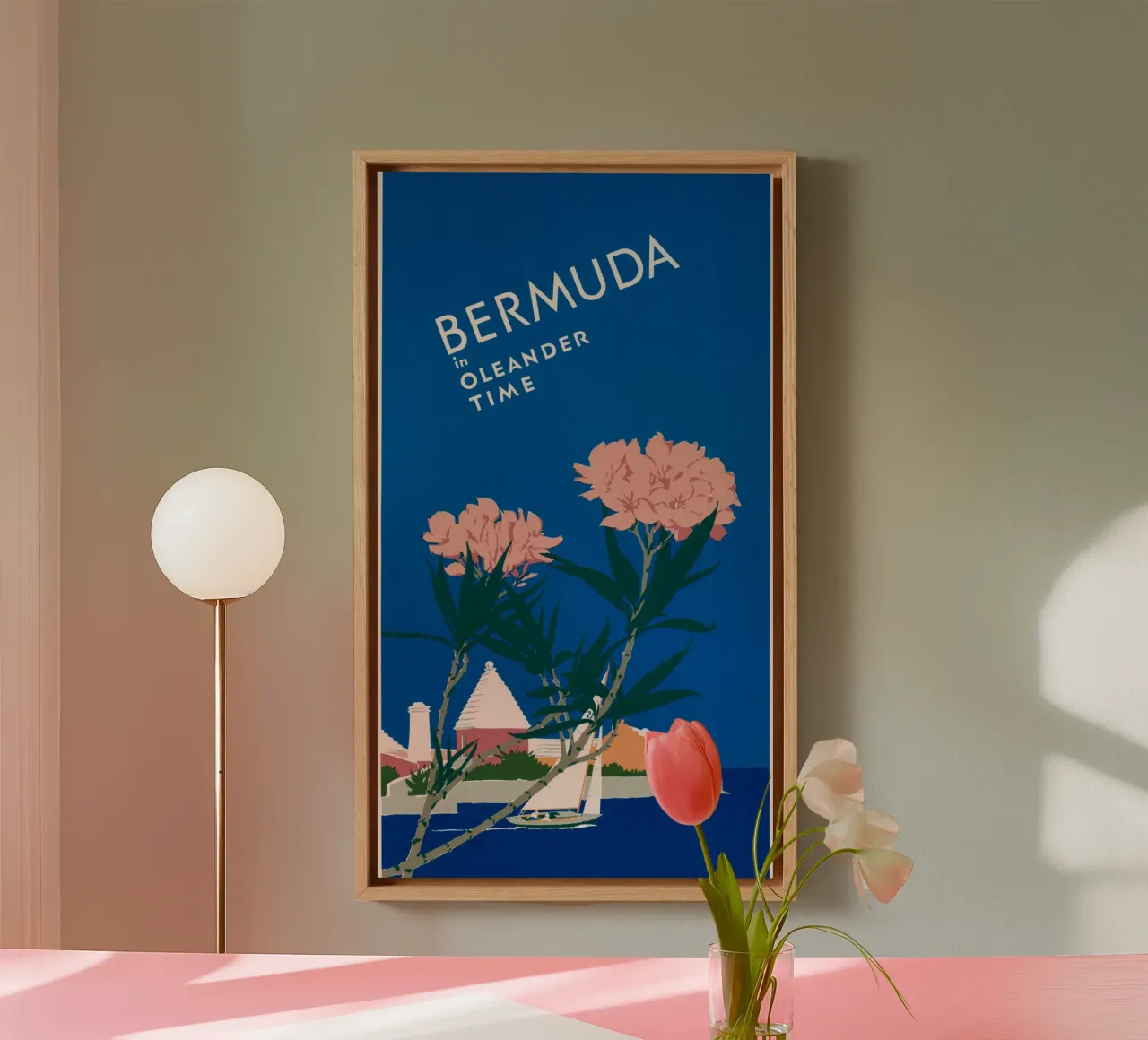 Vintage Bermuda Oleander Tijdreis Poster Kunstdruk canvas met Baklijst van homdeco