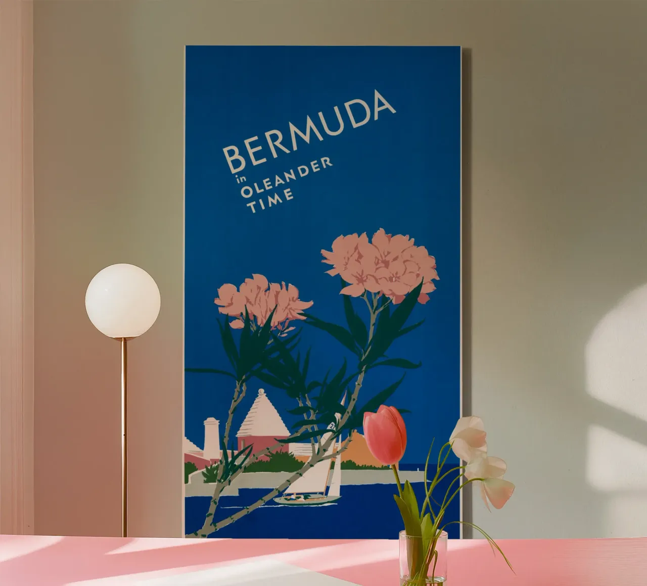 Vintage Bermuda Oleander Tijdreis Poster Kunstdruk canvas met Baklijst van homdeco